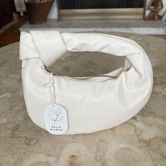 NWT Melie Bianco Alexandra Vegan Leather Top Knot Crescent Bag Soft Pink - Picture 1 of 9